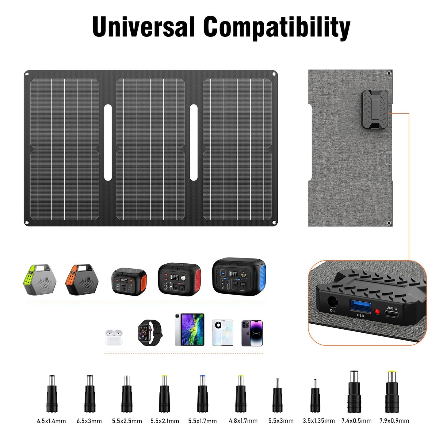 Portable Solar Generator, 150W Portable Power Station with Foldable 30W Solar Panel, 110V Pure Sine Wave 97Wh Lithium Battery Pack with Multi-Port LED Flashlights for Home Camping Hurricane Emergency