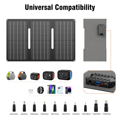 Portable Solar Generator, 150W Portable Power Station with Foldable 30W Solar Panel, 110V Pure Sine Wave 97Wh Lithium Battery Pack with Multi-Port LED Flashlights for Home Camping Hurricane Emergency