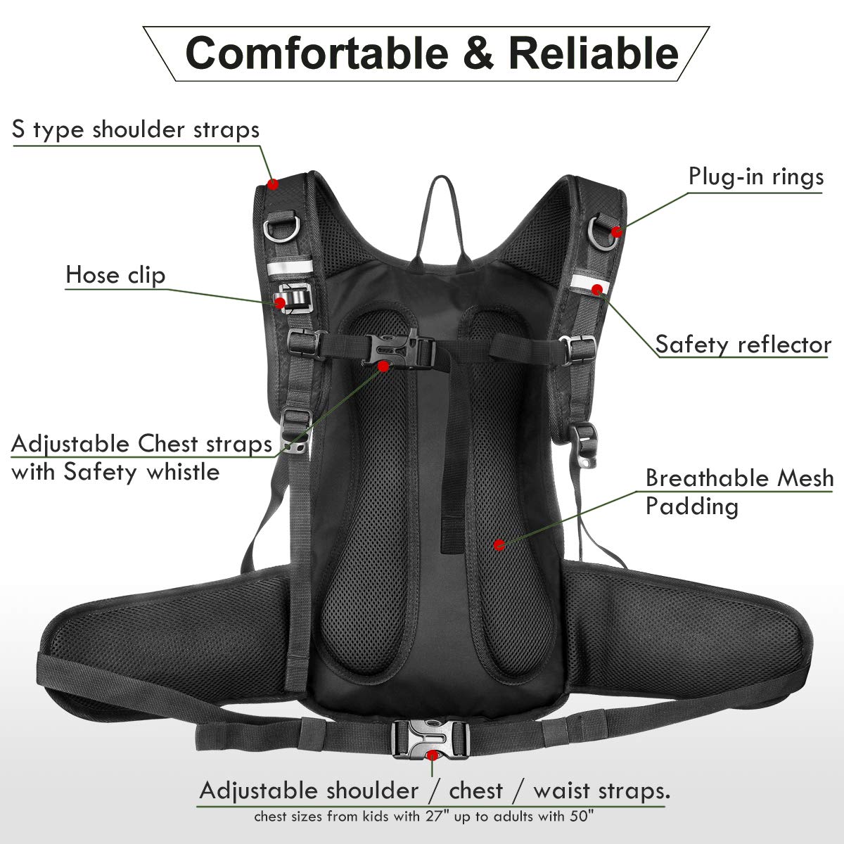 Mothybot Insulated Hydration Backpack Pack with 3L BPA Free Leak Proof Water Bladder, Large Storage Lightweight Hiking Daypack with Waist Pouches & Cooler Layer, for Running, Biking, Camping, Festival