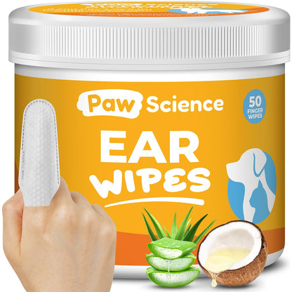 Paw Science Dog Ear Cleaner Wipes – Finger Wipes for Dogs & Cats – Cleaning, Soothing, & Deodorizing Itchy Ears – Pet Ear Relief Solution (Coconut)