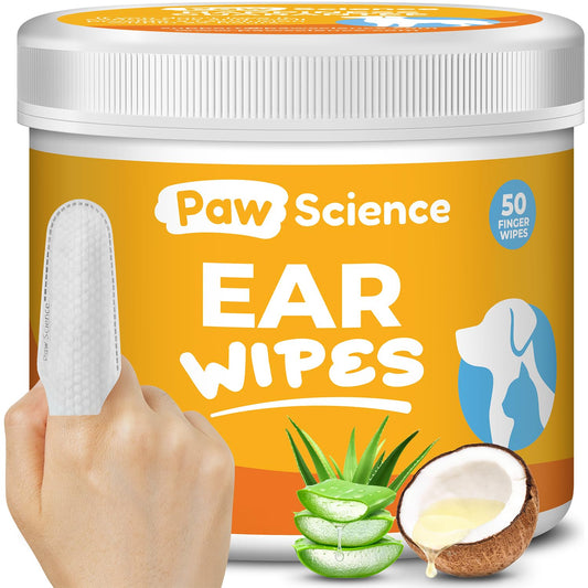 Paw Science Dog Ear Cleaner Wipes – Finger Wipes for Dogs & Cats – Cleaning, Soothing, & Deodorizing Itchy Ears – Pet Ear Relief Solution (Coconut)