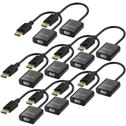 Moread DisplayPort (DP) to VGA Adapter, 10 Pack, Gold-Plated Display Port to VGA Adapter (Male to Female) Compatible with Computer, Desktop, Laptop, PC, Monitor, Projector, HDTV - Black