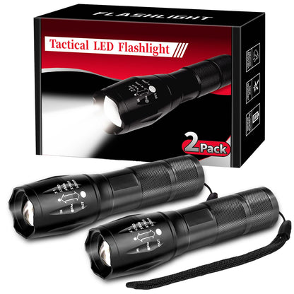 LED Flashlight 2 Pack, Small Flashlights High Lumens with 5 Modes, Waterproof Zoomable Tactical Flash Light for Camping Biking Hiking Outdoor Home Emergency, Camping Essentials Gear