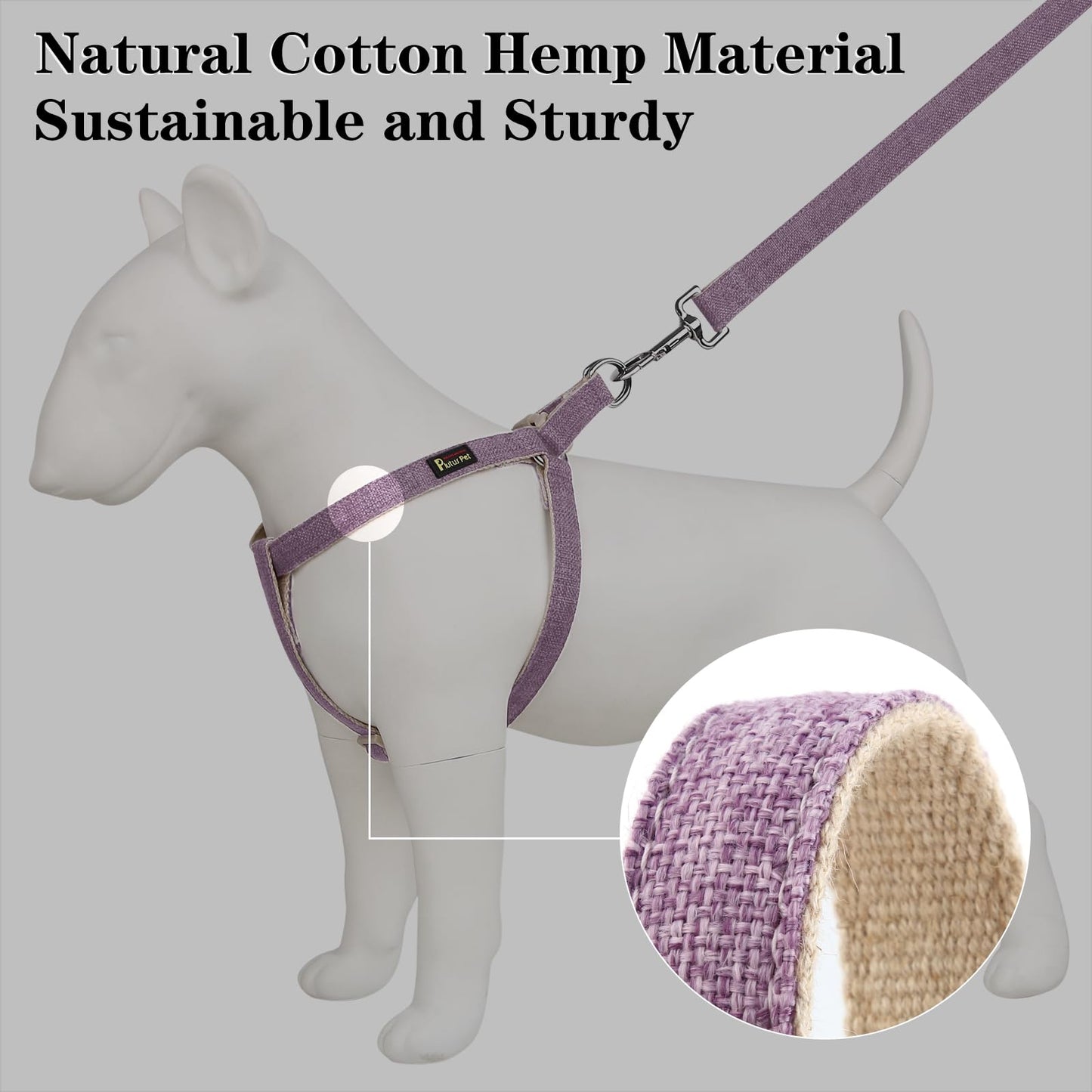 Plutus Pet Cotton Hemp Step in Dog Harness, Sustainable, Lightweight and Escape-Proof, Quick Fit Dog Harness for Puppy Small Medium and Large Dogs, Lavender, M