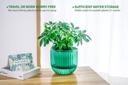 Melphoe 2 Pack Self Watering Hanging Planters Indoor Flower Pots, 6.5 Inch Outdoor Hanging Basket, Plant Hanger with 3Hooks Drainage Holes for Garden Home (Emerald)