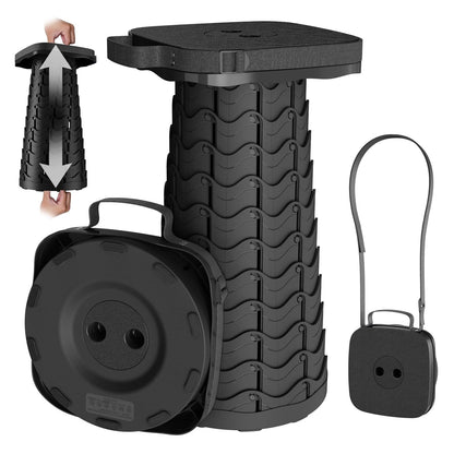 2025 Upgraded Portable Folding Stool, Collapsible Stool, Telescoping Camping Stool with Max Load Capacity 485lbs, Square Retractable Seat for Camping Gardening Fishing Hiking BBQ[Black]