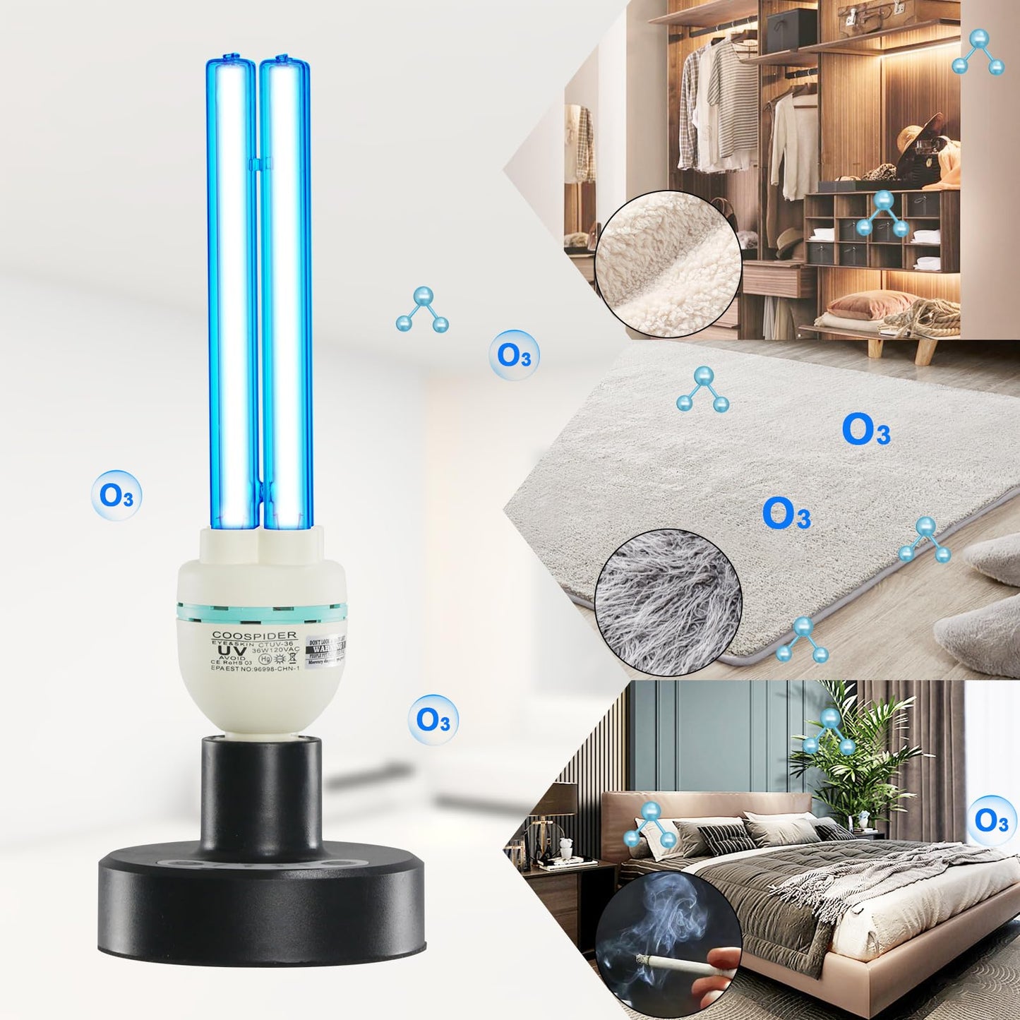 36Watts UV Sanitizer Lamp with Remote Control Powerful Ozone UVC Light with E26 Base for Basement/Bedroom/Kitchen/Office/Storehouse/Car, 3-Gear Timer 110V with Ozone-– Perfect Father's Day Gifts