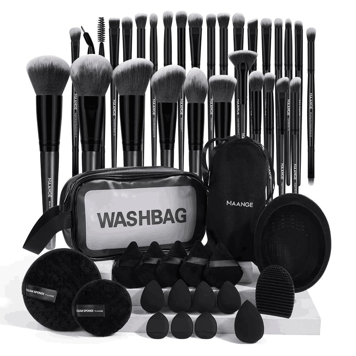 MAANGE Makeup Brushes 49 Pcs Makeup Kit, Multi-functional Makeup Tool Set with Makeup Brush Foundation Brush Make up Brushes Set (Black, 49 Piece Set)