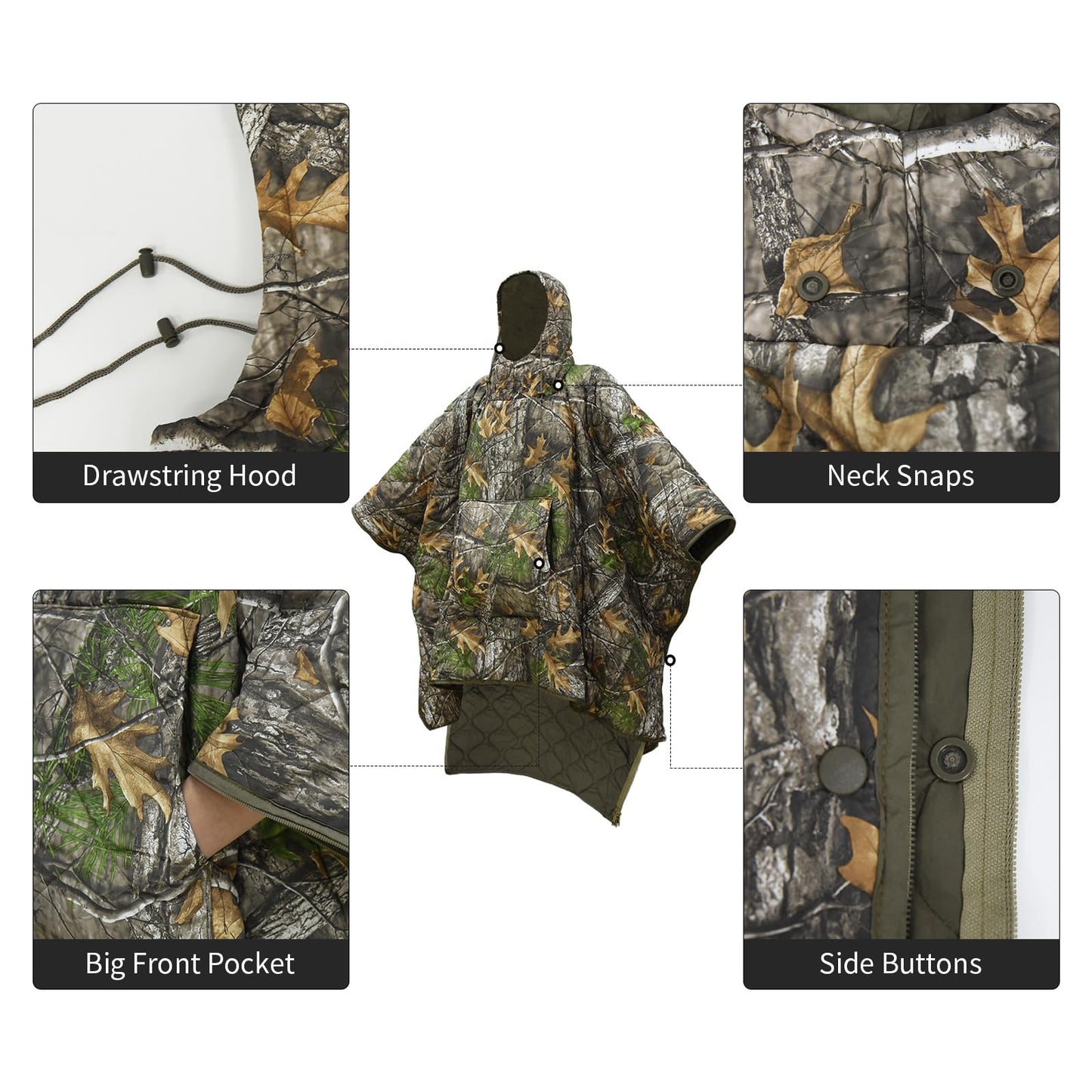 LOOGU Camo Blanket Waterproof Poncho Liner Military Zipper Insulated Sleeping Bag Outdoor Camping Hiking Hunting Travel Survival Backpacking