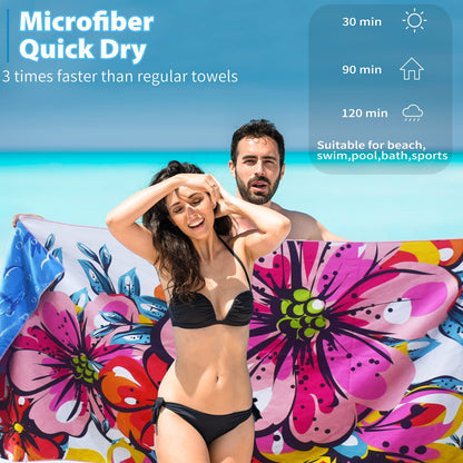 Microfiber Thin Beach Towel Lightweight 71x32 Oversized Extra Large Sand Free Towels Fast Dry for Travel Pool Camping Sports Beach Accessories Vacation Essential Gift