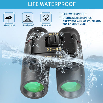 PISEZ 30X60 Compact Binoculars for Adults and Kids，Lightweight Foldable Easy Focus Small Binoculars for Bird Watching Hunting Concert Traveling Theater Opera Sightseeing