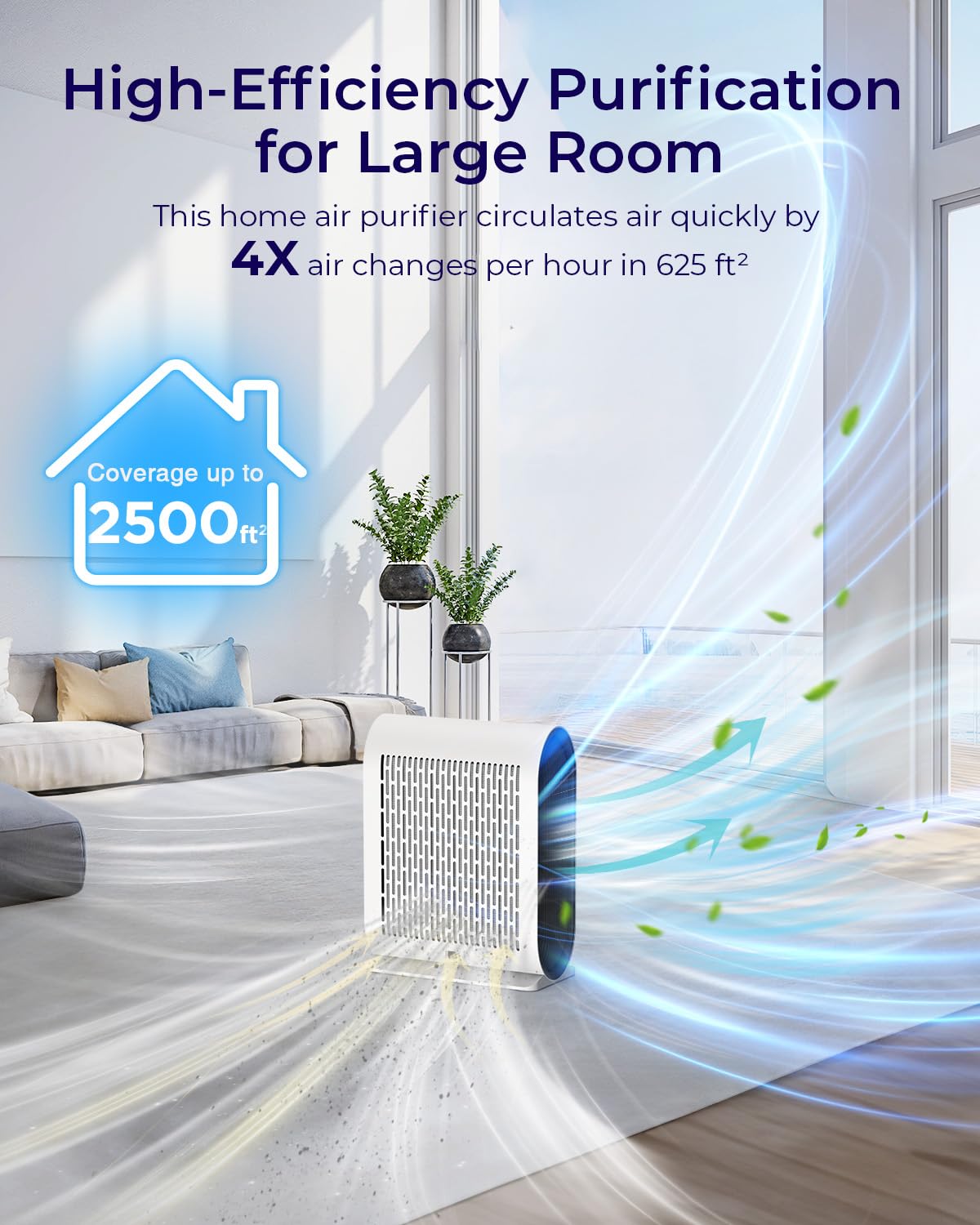 Air Purifiers for Home Large Room Up to 2500 ft² with PM 2.5 Display Air Quality Sensors, MOOKA H13 HEPA Air Purifier With Auto Mode for Pets Dust Odor Smoke, Timer, 15dB Sleep Mode for Bedroom, KJ217