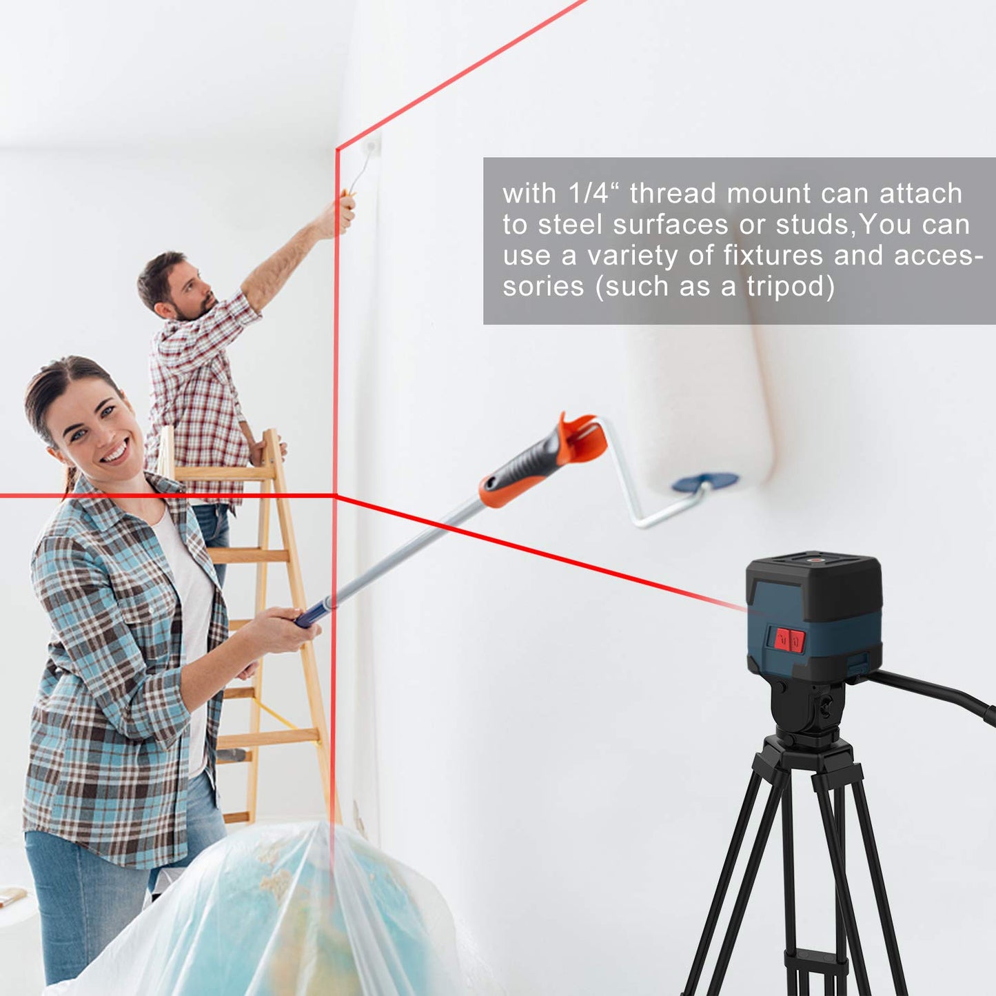 Laser Level, RockSeed Cross Line Laser with Self-Leveling, Vertical and Horizontal Line, Rotatable 360 Degree, Carrying Pouch, Battery Included(Red)