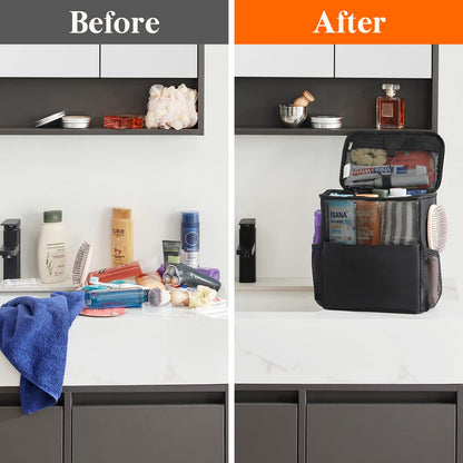 Lifewit Mesh Shower Caddy Bag Portable College Dorm Room Essentials Caddy Tote Basket for Bathroom, Gym, Travel, Camping Quick Dry Hanging Shower Organizer Toiletry Bag for Women Wen, Medium, Black