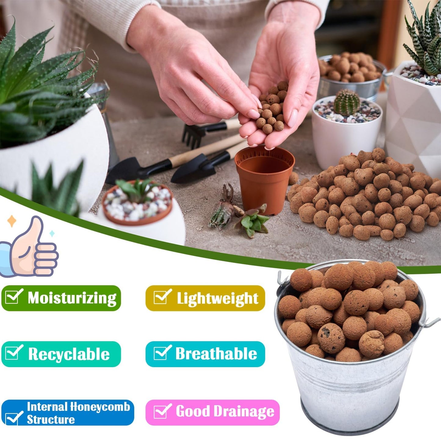 Halatool 2 LB Natural Expanded Clay Pebbles for Plants 4mm-16mm Clay Balls 100% Organic Hydroton Leca Balls for Indoor Plants Hydroponic Growing Gardening Orchids Drainage Decoration Aquaponics