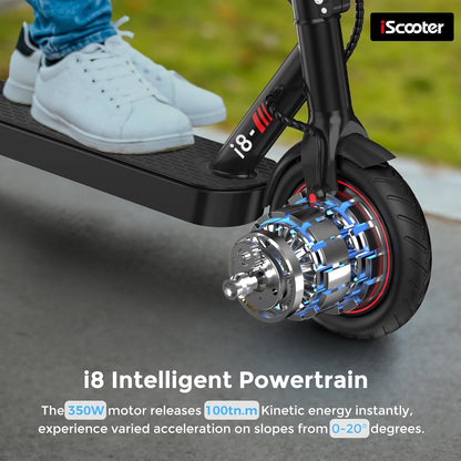 iScooter Electric Scooter, 12 Miles Long Range, 18 Mph Top Speed, Commuting Electric Scooter with Cuise Control, Double Braking Systems Escooter for Adults and Teens - i8