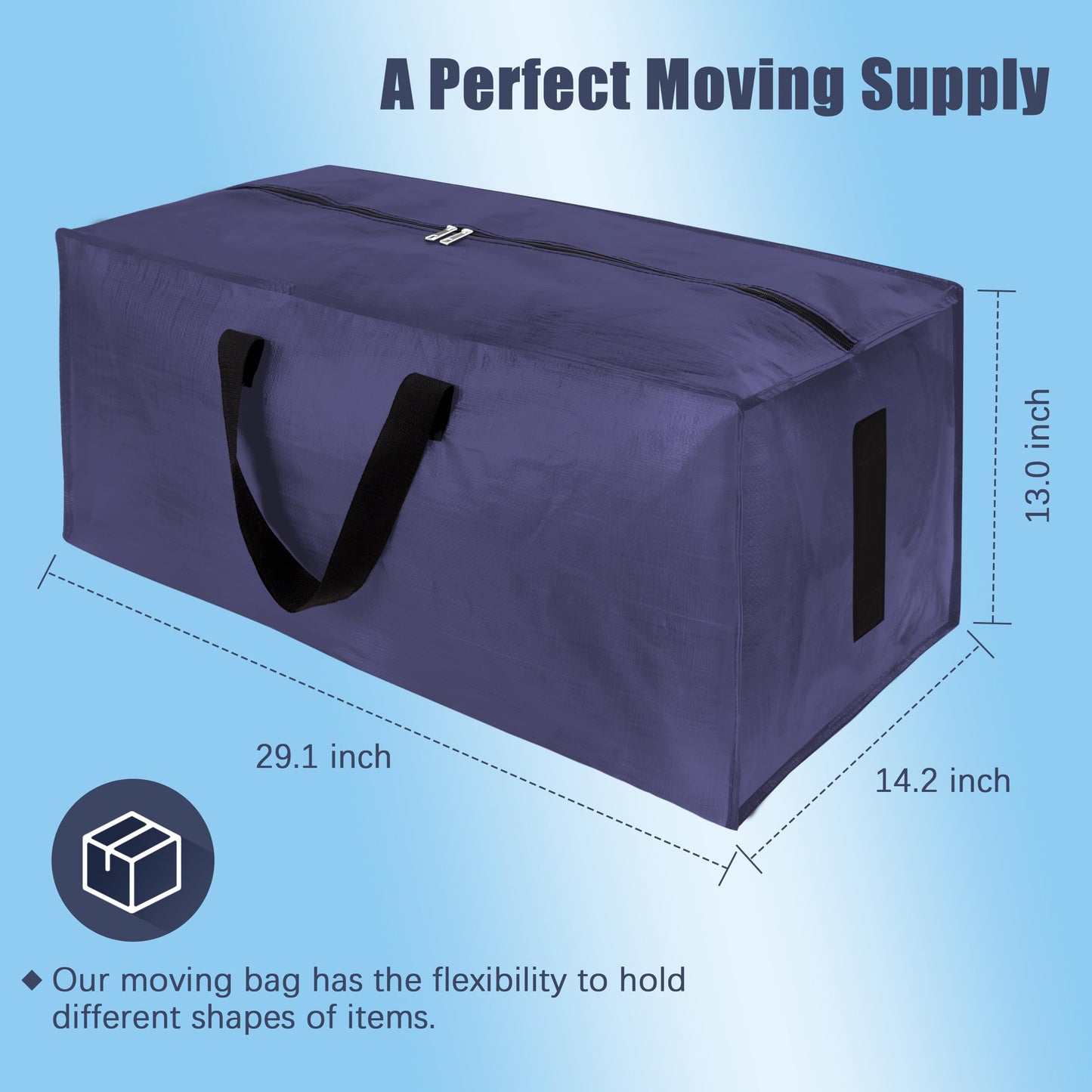 HOMESURE 4 Pack Large Strong Moving Bags with Zippers & Carrying Handles - Water-Resistant - Heavy Duty Storage Tote for Space Saving, Fold Flat, Alternative to Moving Box (Blue)