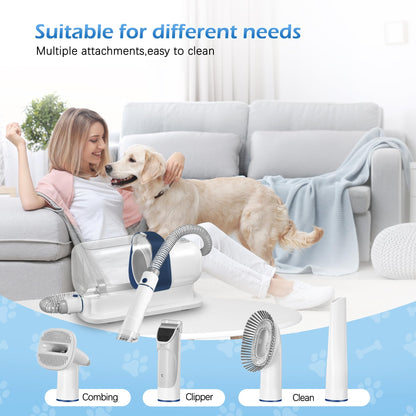 LMVVC Dog Grooming Vacuum, Pet Grooming Vacuum Kit 2.3L Suction 99% Pet Hair with 5 Tools for Dog Cat for Shedding Grooming, Low Noise (Blue & White)
