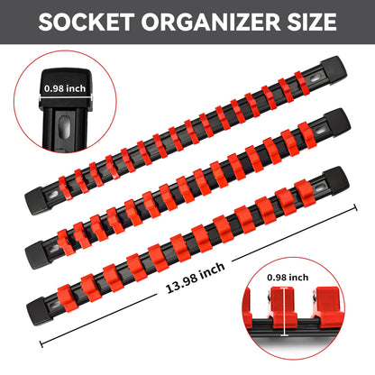 Reniteco Socket Organizer Drive ABS Tools-Socket Holder, Premium Quality 9 Pieces Holders Kit 1/4-Inch x 48 Clips, 3/8-Inch x 45 Clips, 1/2-Inch x 36 Clips