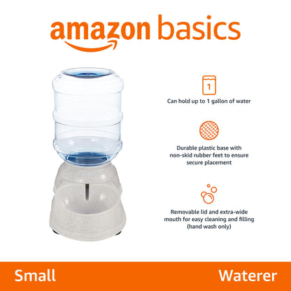 Amazon Basics Gravity Pet Water Dispenser for Cat, Dog, 1 gallon Capacity, Small, Gray