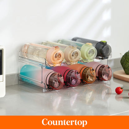 Lifewit Stackable Water Bottle Organizer/Holder for Cabinet Fridge, Kitchen Pantry Organization and Storage, Plastic Wine Racks, Tumbler Travel Mug Cup Holder, 2Pack, Hold 8 Bottles