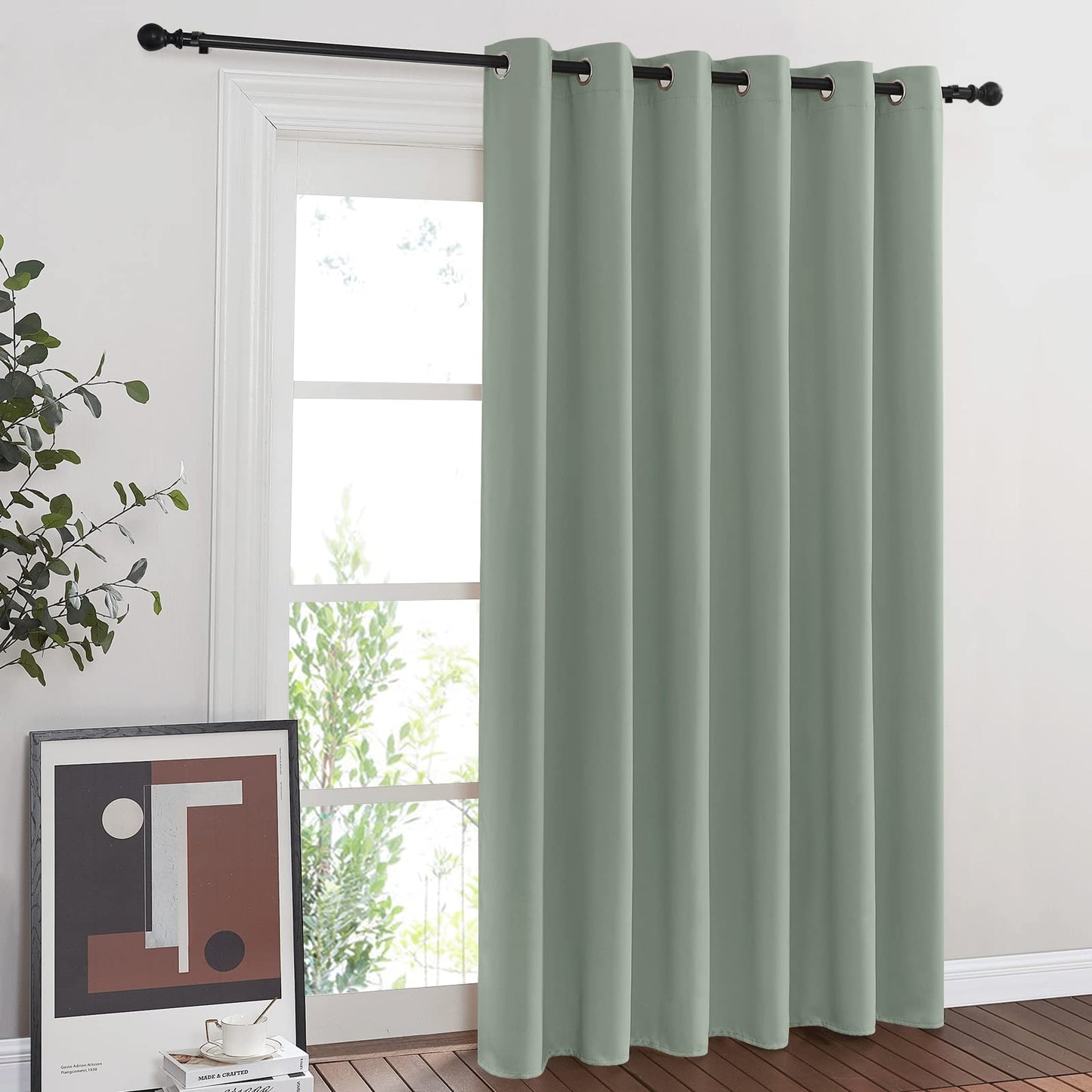 NICETOWN Sage Green Room Divider Curtains 84 inch Length, Grommet Thermal Insulated Blackout Patio Door Curtain Drape Sound Proof for Sliding Glass Door (1 Panel, W80 x L84)