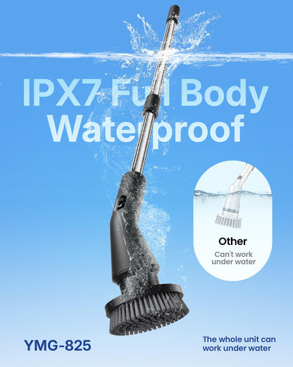 Leebein Electric Spin Scrubber, 2025 New Cordless Cleaning Brush Bathroom Scrubber, IPX7 Waterproof Shower Scrubber with 7 Brush Heads, Extendable Long Handle and 2 Speeds Scrubber for Bathtub Floor