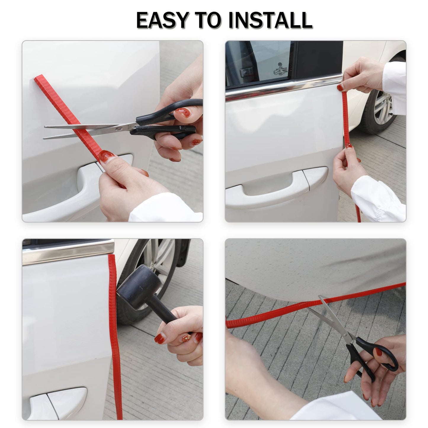 SINGARO 16.4Ft (5M) Car Door Edge Guard, No Glue Car Door Entry Guard Protective Strip, Rubber Edge Trim Car Door Protector, Applicable to Car, Truck, SUV and ATV, Car Exterior Accessories（Red）