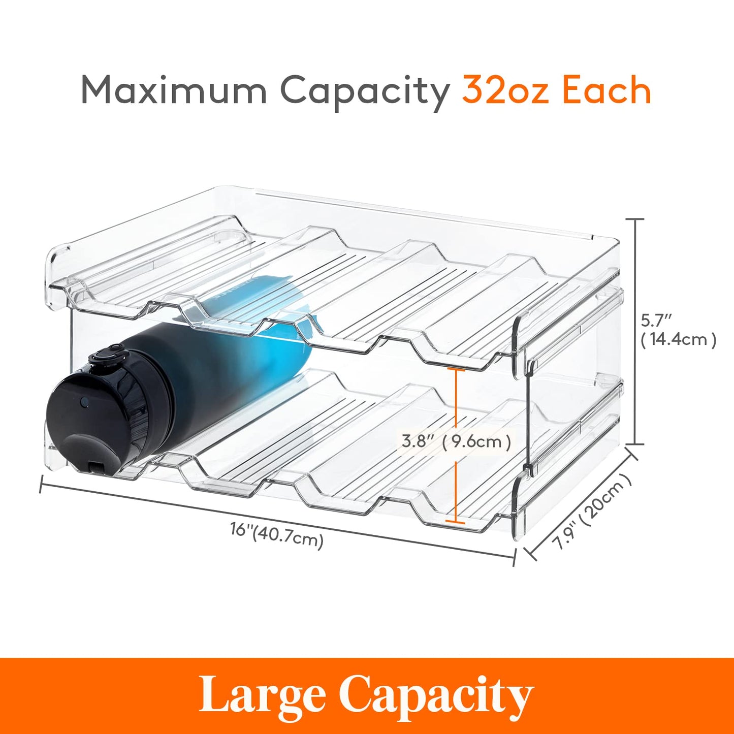 Lifewit Stackable Water Bottle Organizer/Holder for Cabinet Fridge, Kitchen Pantry Organization and Storage, Plastic Wine Racks, Tumbler Travel Mug Cup Holder, 2Pack, Hold 8 Bottles