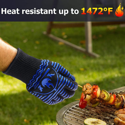 Recoty BBQ Gloves, 1472°F Extreme Heat Resistant Grill Gloves, Non-Slip Food Grade Silicone Oven Mitts for Kitchen, Cooking, Barbecue, Baking, Smoker (11inch)