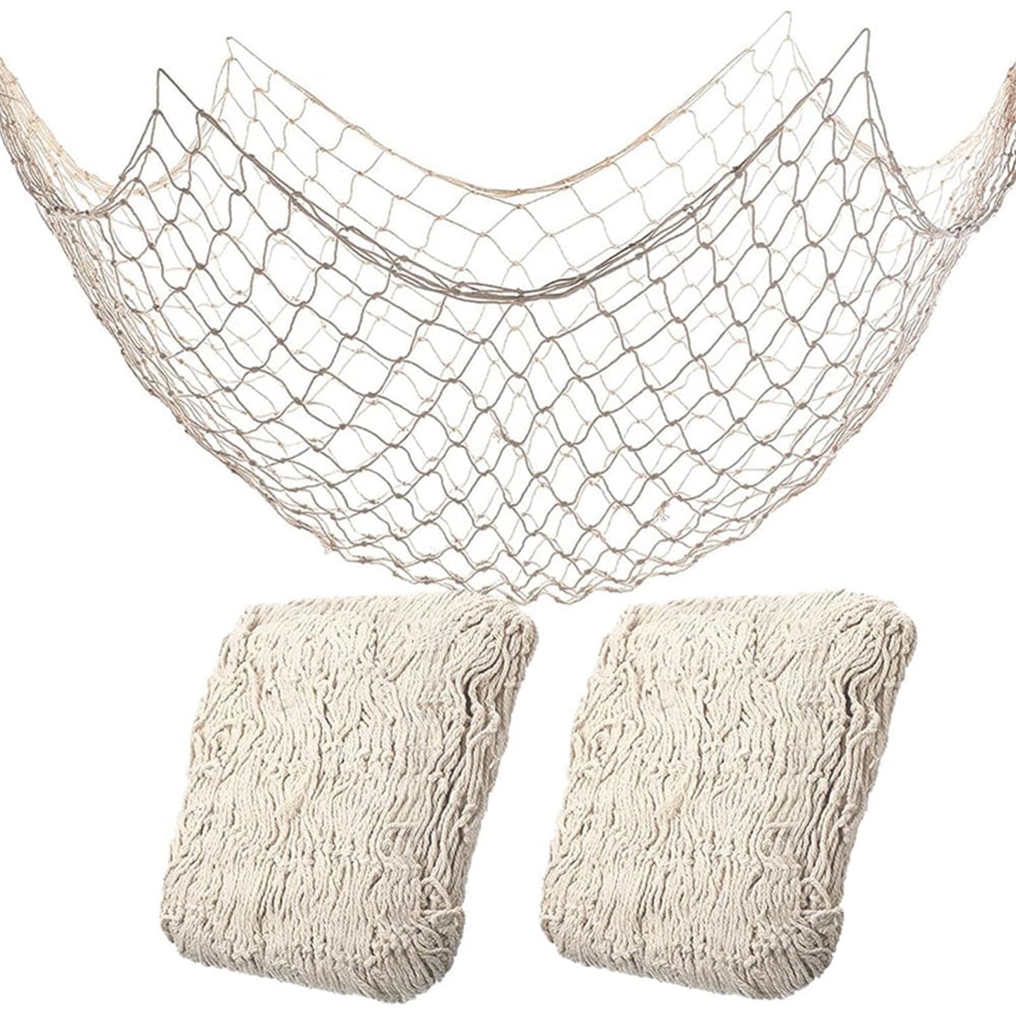 2 Pack Fish Net Decorations for Party, Natural Cotton Hawaiian Party Fishing Net Decorative, Nautical Themed Cotton Fishnet Under The Sea Pirate Ocean BeachHalloween Decor