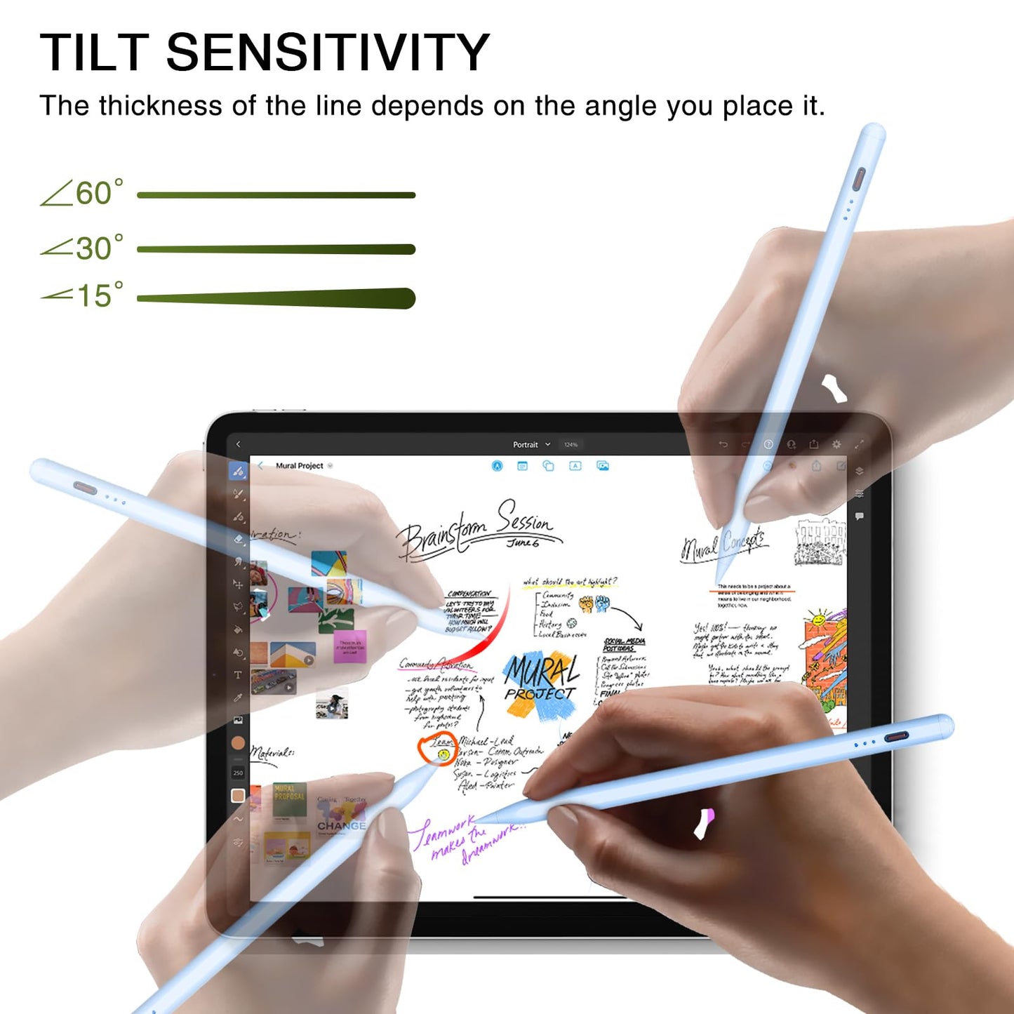 Pen for iPad 2018-2025, HATOKU 15 Mins Fast Charging Pencil 1st Gen with Tilt & Palm Rejection Compatible with iPad Air 3/4/5/M2/M3, iPad mini 5/6/7, iPad 6/7/8/9/10/11, iPad Pro 11"/12.9"/M4 (Blue)