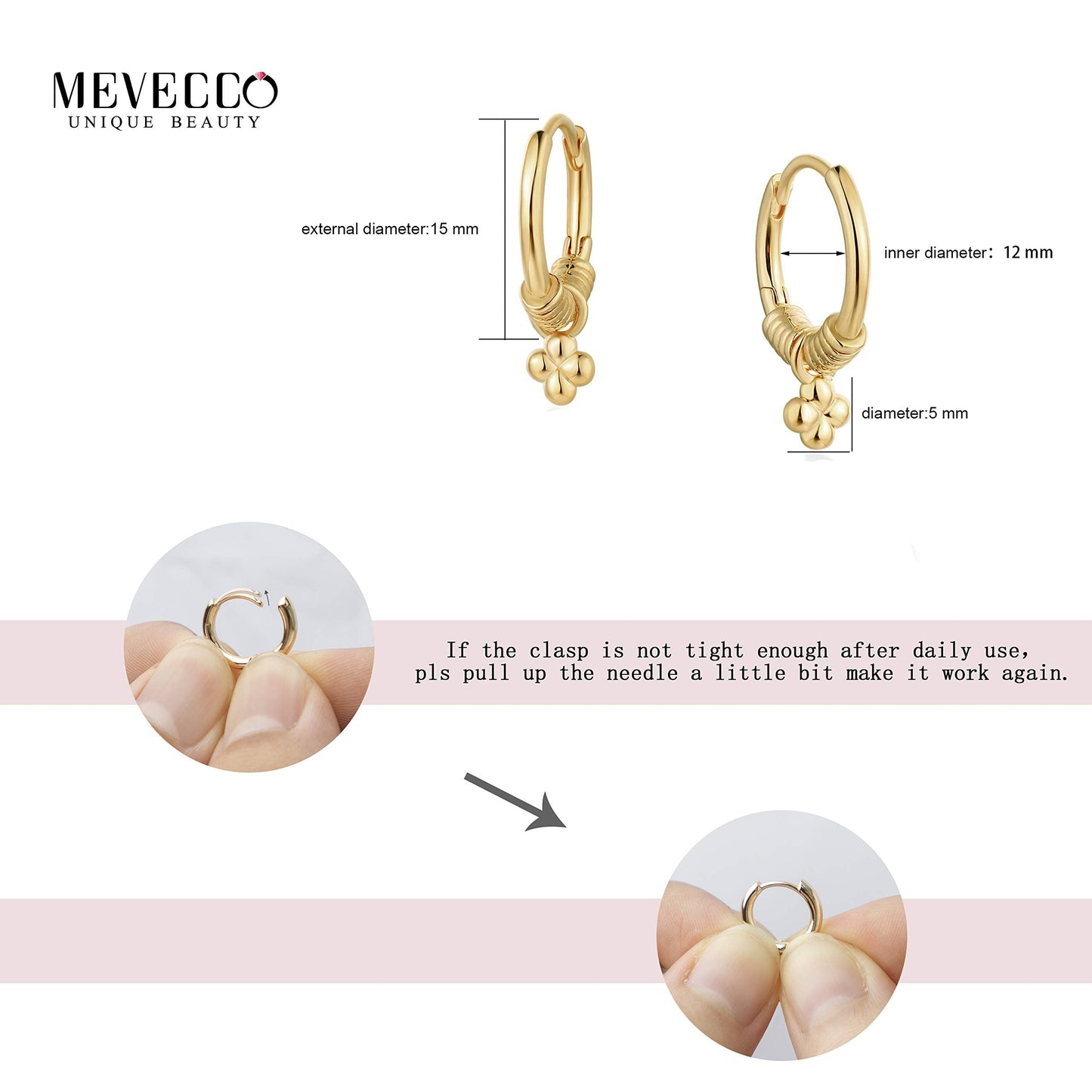 Mevecco Gold Hoop Earrings 14K Gold Plated Delicate Dangle Beads CZ Earrings for Women Jewelry Gift (dangle beads)