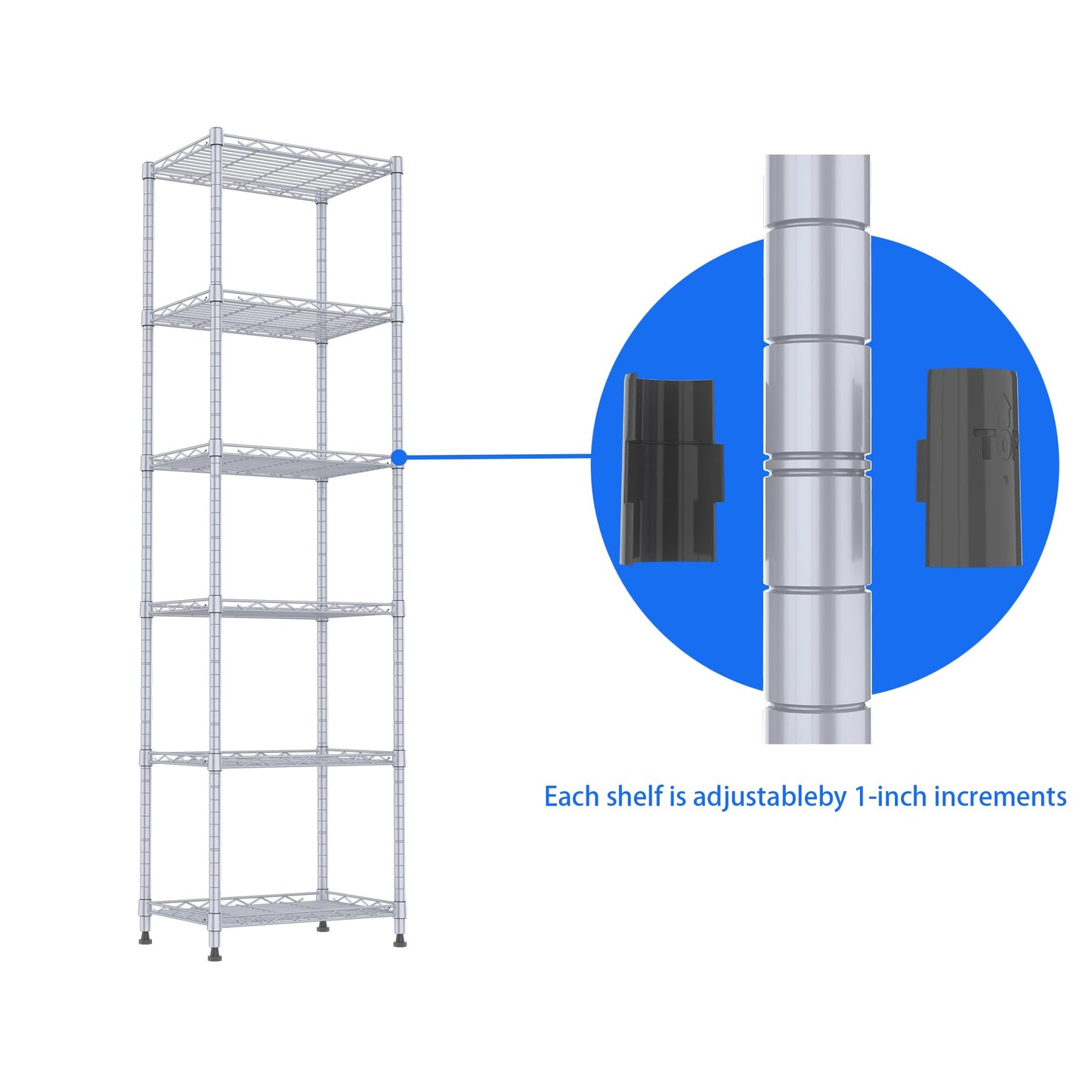 REGILLER 6 Wire Shelving Steel Storage Rack Adjustable Unit Shelves for Laundry Bathroom Kitchen Pantry Closet(Silver, 11.7" D x 16.8" W x 63" H)