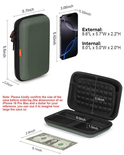 GLCON Large Classic Army-Green Case - Hard Shell Electronic Organizer Travel Carrying Case - Shockproof Electronic Accessories Storage Pouch Bag for Game Drive, Hard Disk, Power Bank, Charger