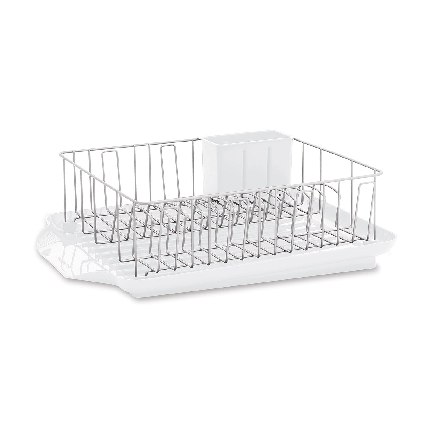 Farberware Classic Large Rust Resistant Full Dishrack with Removable 3 Compartment Flatware Caddy, Andlged Drain Board, 3-Piece, White
