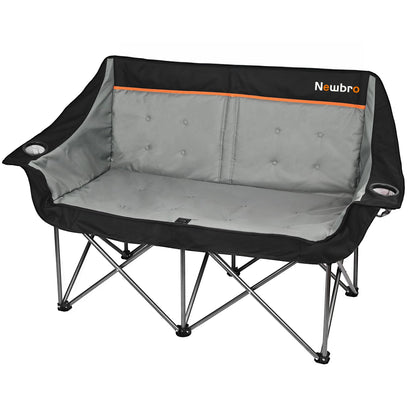 Newbro Oversized Double Camping Chair for Adults, Fully Padded Folding Camping Chairs Loveseat, Big Heavy Duty Outdoor Patio Lawn Chair with Arm Cup Holder