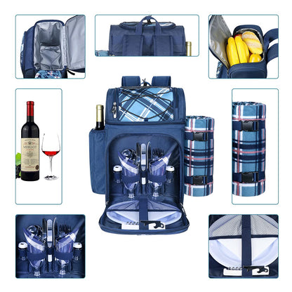Hap Tim Picnic Basket Backpack for 2 Person with 2 Insulated Cooler Compartment, Wine Holder, Fleece Blanket, Cutlery Set, Gifts Ideals for Wedding, Housewarming, White Elephant, Bridal Showers
