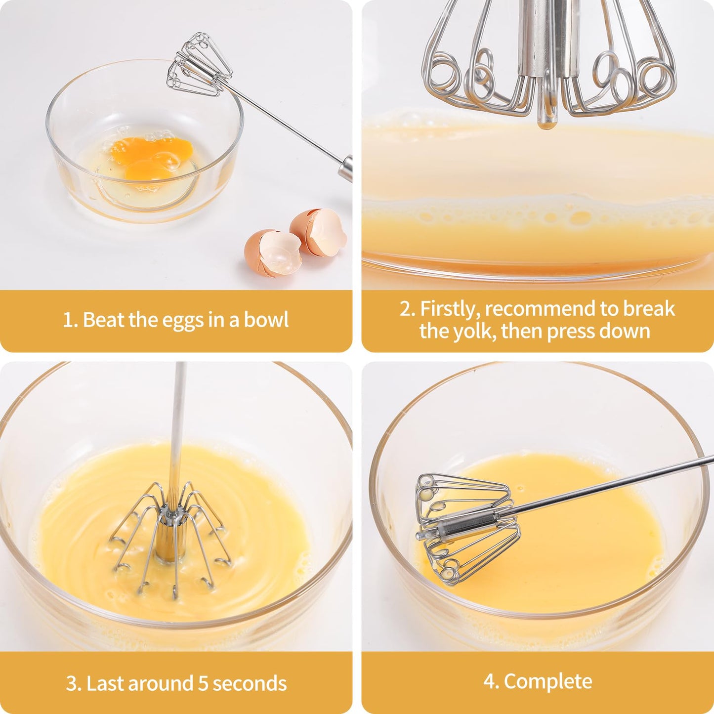 KSENDALO SUS304 Stainless Steel Whisk & Beater Set - Manual & Automatic Handheld Easy Semi-Auto Mixer for Cooking - 12 & 14inch Frother Spinner, Mixer & Stirrer for Eggs, Hand, and Milk