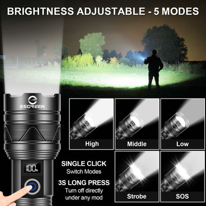 Rechargeable Flashlights 2000 High Lumens, Long Range 5000ft, Super Bright LED Flashlight USB C, High Powerd Multi-Functional Heavy Duty Strong Flash Light High Beam, for Emergency Security Camping