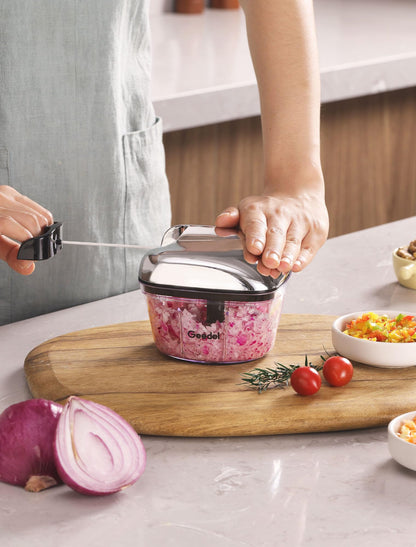Manual Food Processor Vegetable Cutter, Geedel Pull Chopper with String, Food Chopper Vegetable Cutter for Veggies, Fruits, Salad, Onion, Ginger, Nuts.