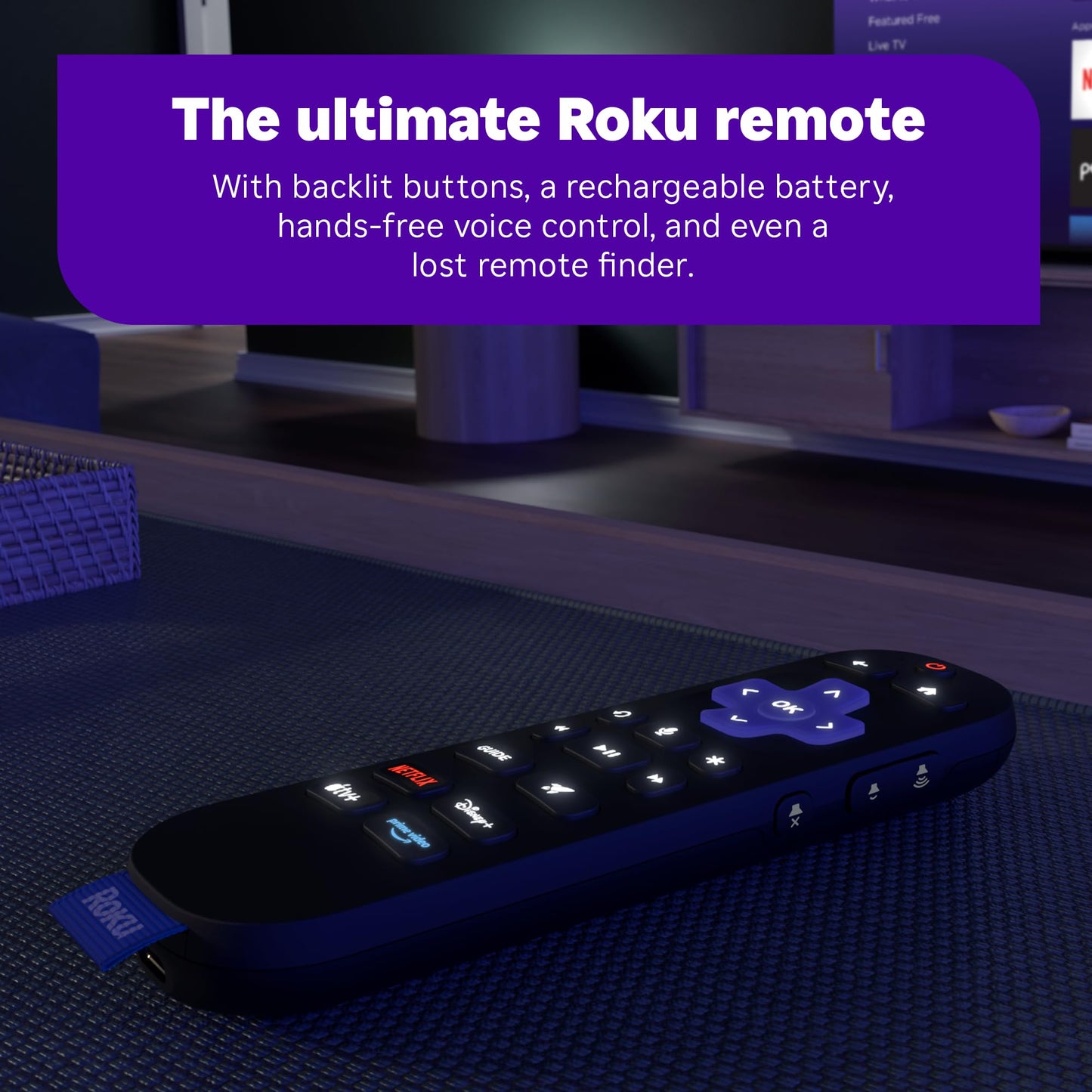 Roku Ultra - Ultimate Streaming Player - 4K Streaming Device for TV with HDR10+, Dolby Vision & Atmos - Bluetooth & Wi-Fi 6- Rechargeable Voice Remote Pro with Backlit Buttons - Free & Live TV