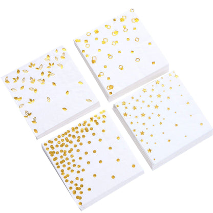 100 PK Gold Napkins - 4 Assorted Designs - 3-Ply Cocktail Napkins Folded 5 x 5 Inches Bar Napkins Disposable Party Napkins Paper Napkins Dinner for Wedding Baby Shower Birthday Graduation 2023