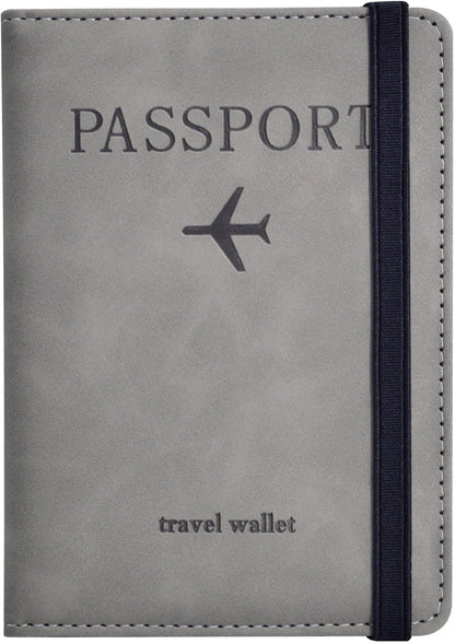 Passport Holder, Passport Cover with Credit Card Slot and Boarding Pass Slot Combo, Passport Wallet Case Book Travel Must Have, RFID Blocking Leather Travel Accessories, Grey