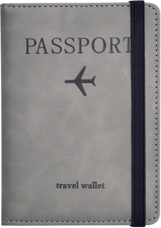 Passport Holder, Passport Cover with Credit Card Slot and Boarding Pass Slot Combo, Passport Wallet Case Book Travel Must Have, RFID Blocking Leather Travel Accessories, Grey