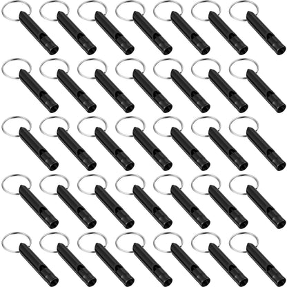 35 Pieces Emergency Whistle with Keychain, Aluminum Emergency Survival Whistle for Camping Hiking Hunting Outdoors Sports, Loud Sound (Black)