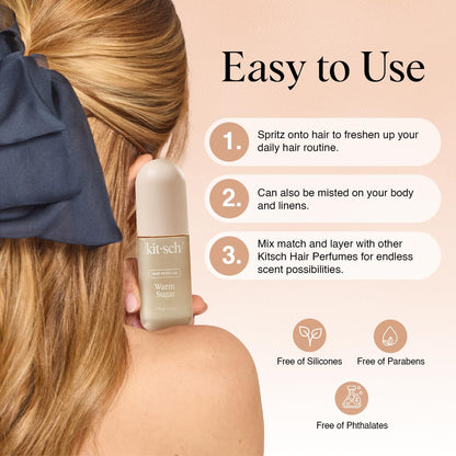 Kitsch Hair Perfume for Women - Warm Sugar | Clean, Deodorizing & Patented Odor-Eliminating Technology Hair Spray & Body Mist - Freshen Hair, Body & Pillows - Pink Grapefruit & Vanilla Scent - 50mL