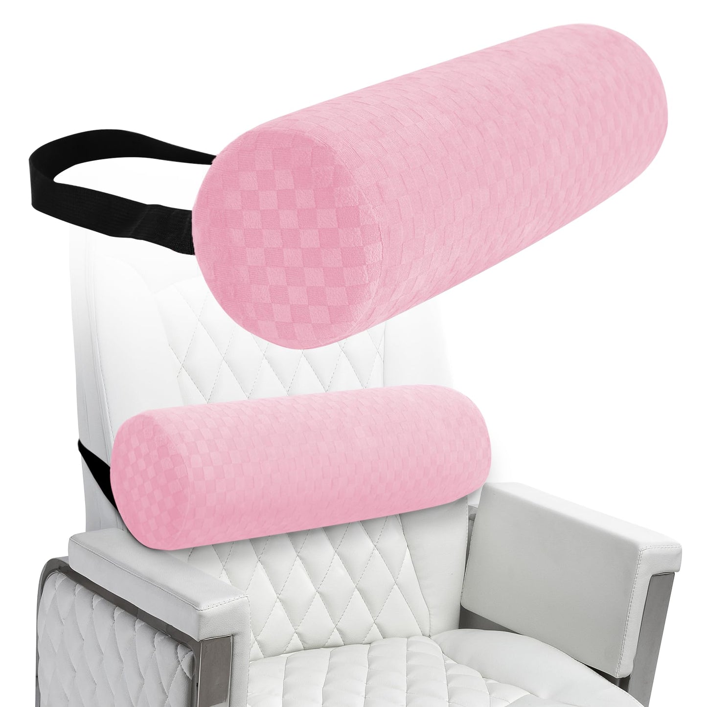 Lumbar Roll Pillow for Lower Back, Lumbar Support Foam Roll Cushion with Pillowcase and Upgraded Strap for Office, Chair, Car, Seat Pain Relief & Improving Posture (Light Pink, Long-15 * 4.3'')