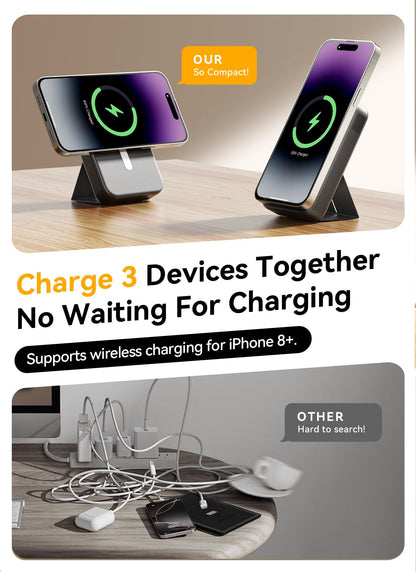 Gxorul Magnetic Portable Charger, 10000mAh Wireless Power Bank with 20W USB-C Fast Charging, Foldable Stand & LED Display Magnetic Battery Pack, Compatible with iPhone 16/15/14/13/12 All Series