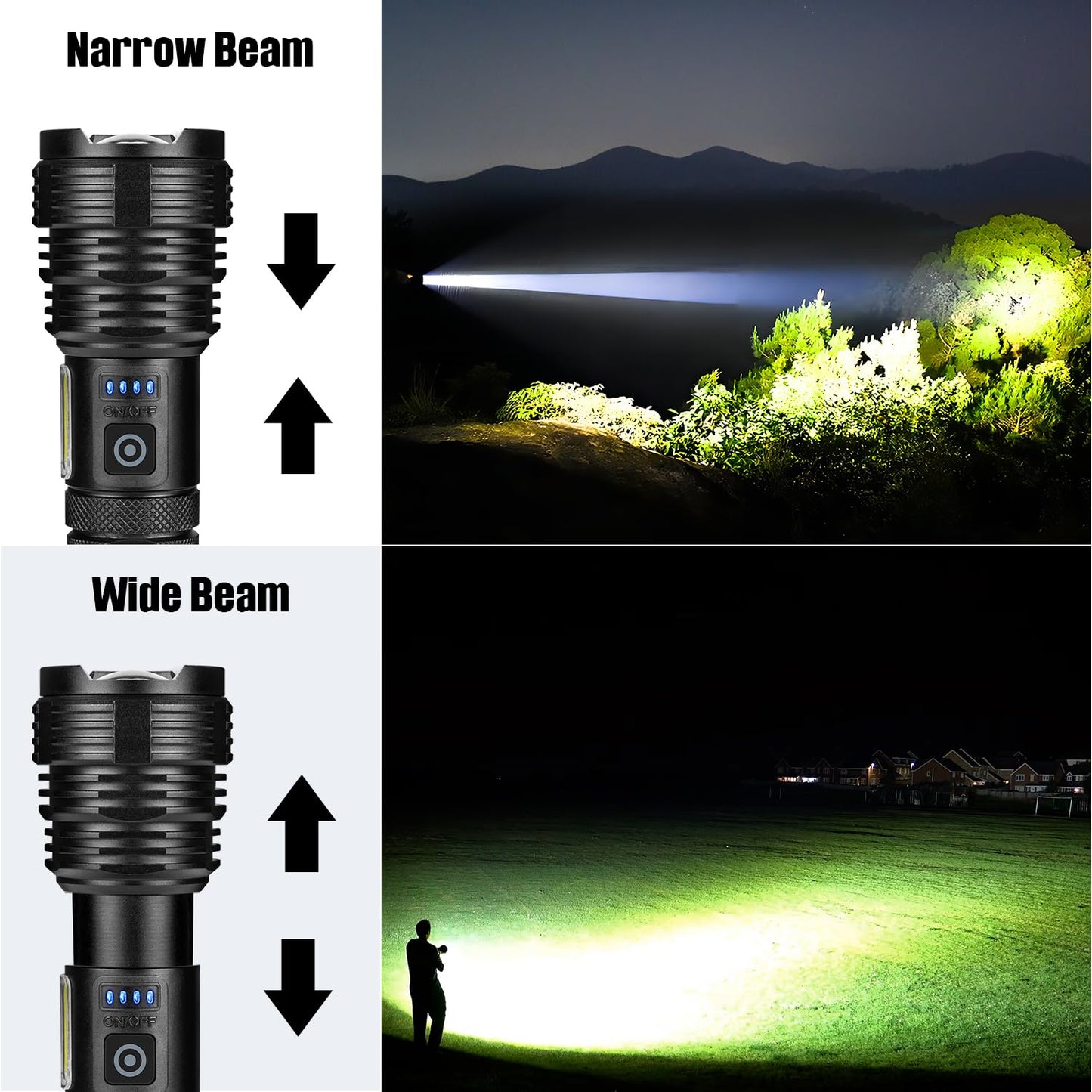 Flashlights LED High Lumens Rechargeable, High Lumen Super Bright Flashlight, USB Fast Charging High Powered Flash Light, Powerful IPX7 Waterproof Handheld Flashlights for Home,Camping(2 Pack)